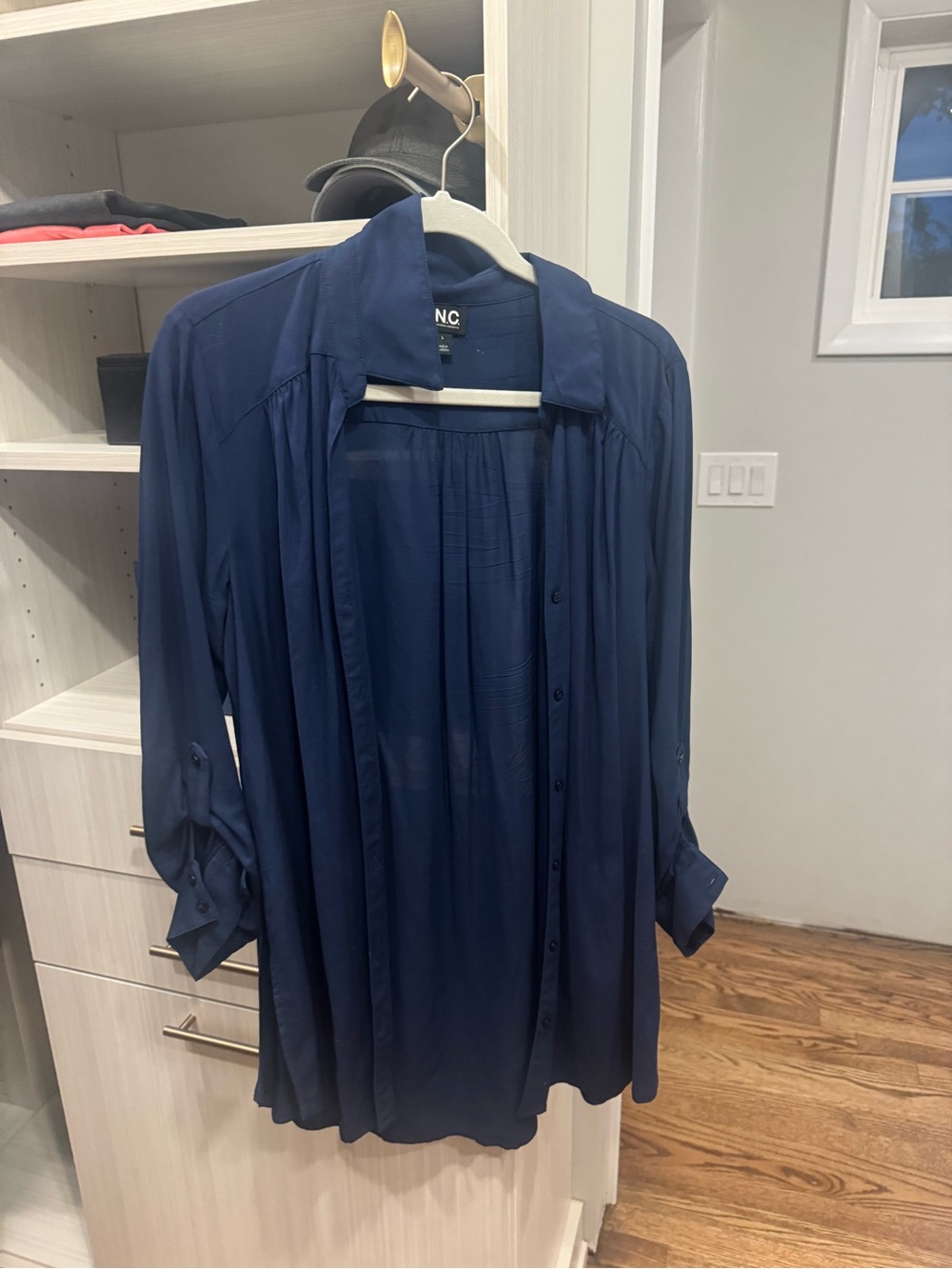 Inc  Navy Button-Front Lightweight Blouse